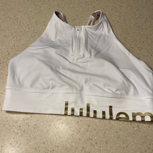 lululemon athletica Other - LULULEMON white and gold logo zip-up High Neck Energy Bra. Smoke free home.